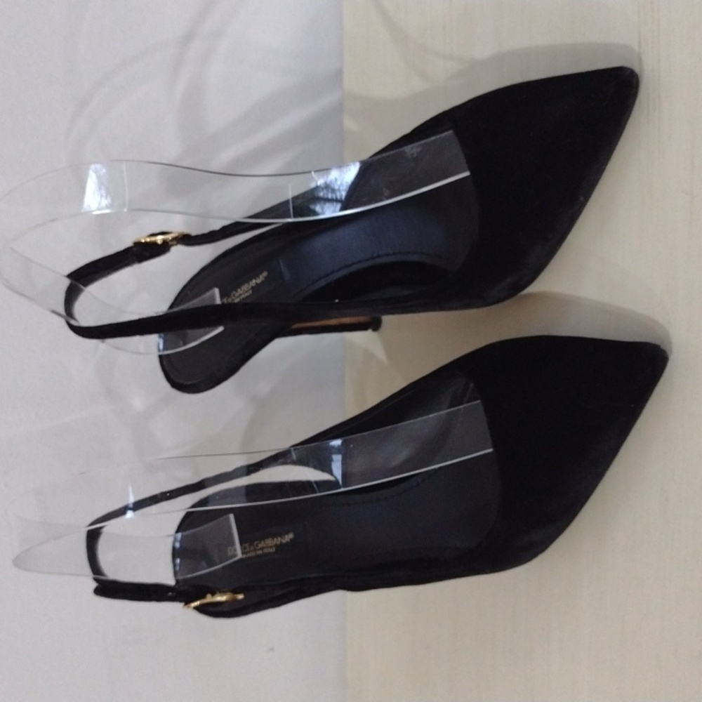 Dolce & Gabbana Black Velvet Heels with Slingback Strap
